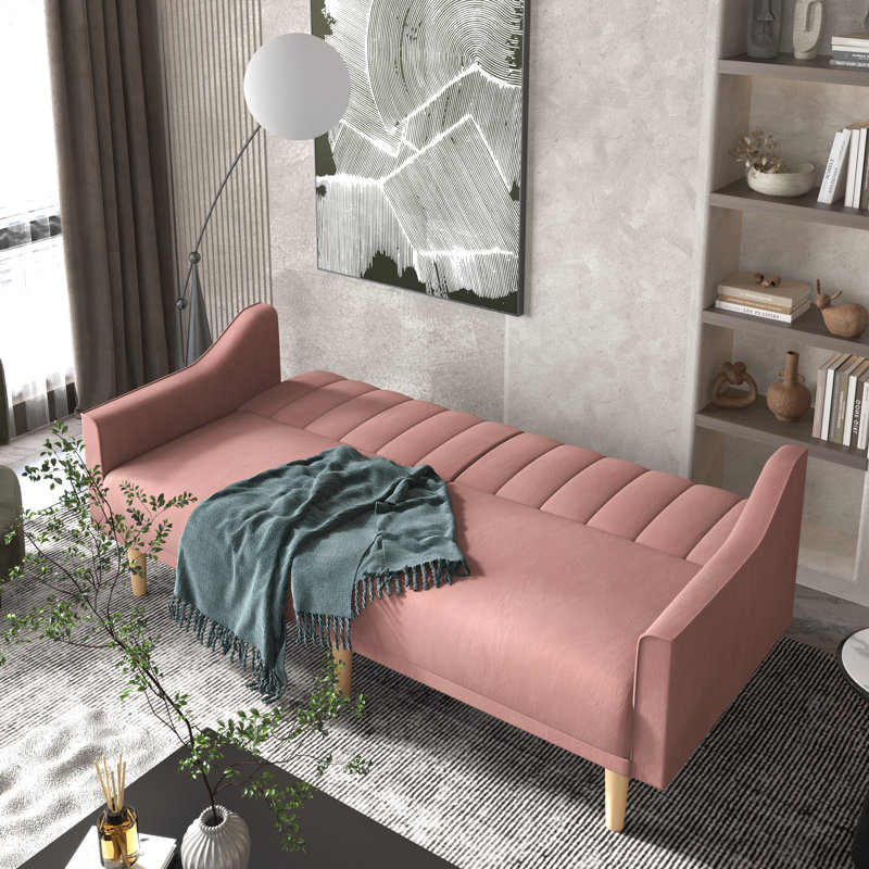 Luli 74 Velvet Sleeper Sofa Mercer41 Fabric Pink Velvet